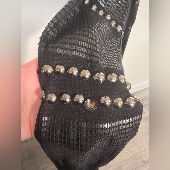 Anne Fontaine Paris designer black sequin metal stud cardigan SZ S - Picture 5 of 8